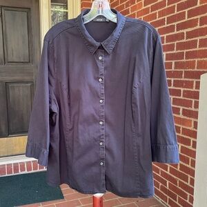 Apt. 9 Black Cotton Button Blouse with Button 3/4 Sleeves Soft Fabric 3X